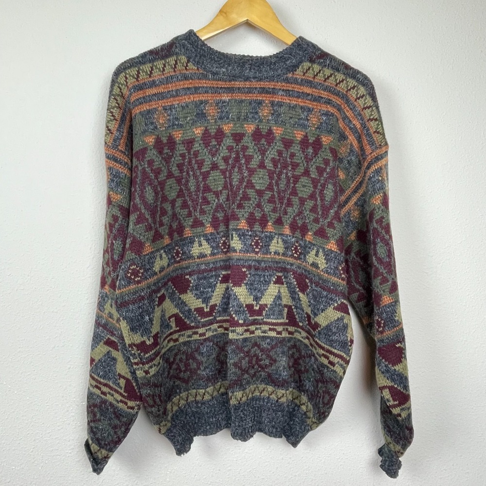 Vtg Sears Men's Store Sweater L Western Aztec Print Acrylic Nylon Grandpacore